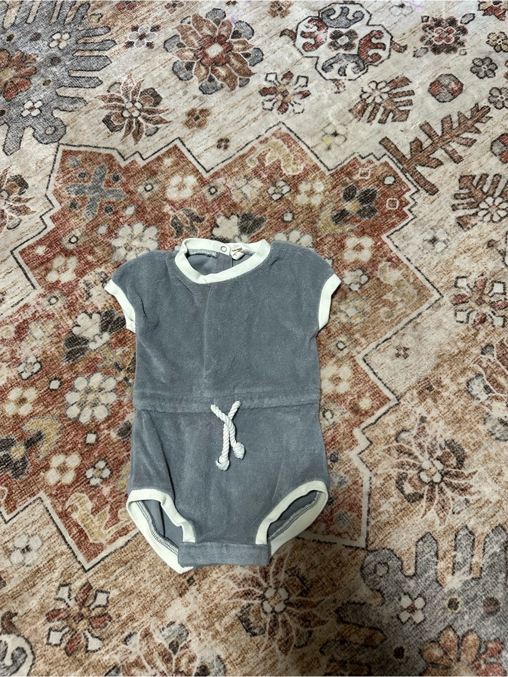 Quincy Mae Gray and Cream Baby One-Piece Romper